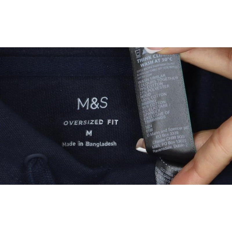 Marks and Spencer Men Blue M Oversized Pullover Hoodie Pockets