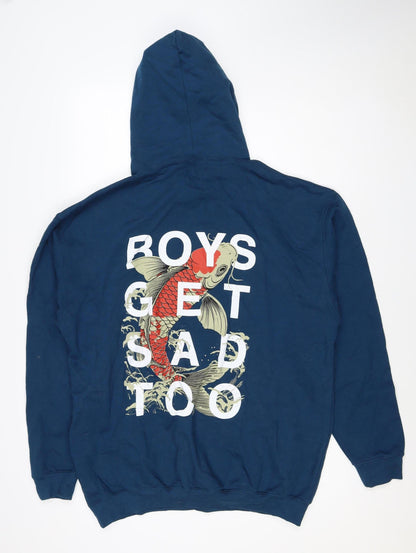 Boys Get Sad Too Men's Blue XL Pullover Hoodie Koi Fish Graphic