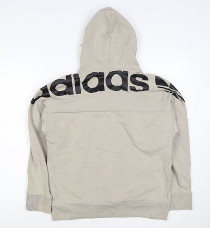 Adidas Boys Beige S Pullover Hoodie Logo Graphic Cotton