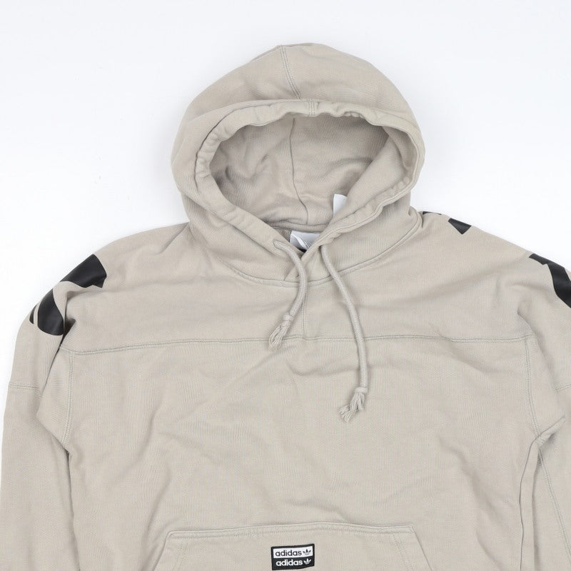 Adidas Boys Beige S Pullover Hoodie Logo Graphic Cotton
