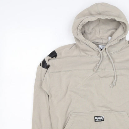 Adidas Boys Beige S Pullover Hoodie Logo Graphic Cotton