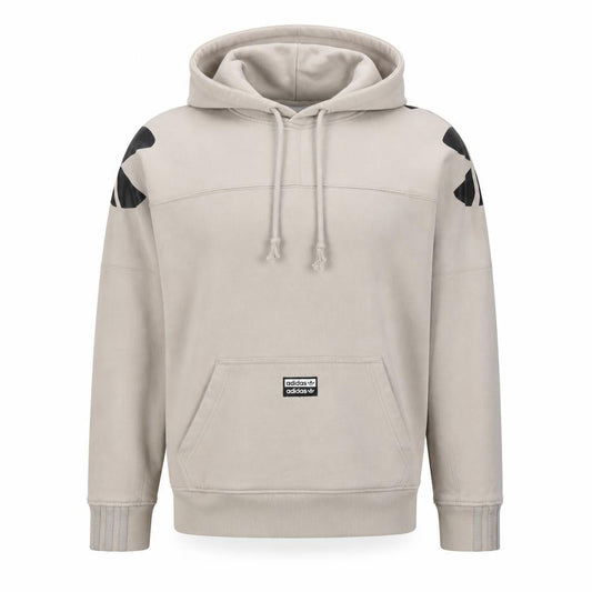 Front view of Adidas boys’ beige s pullover hoodie logo graphic cotton
