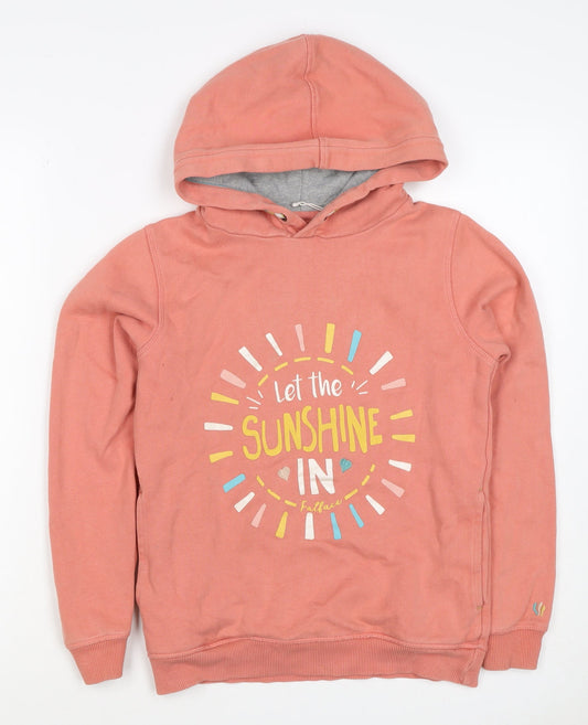 FatFace Girls Pink 10-11 Years Pullover Hoodie Sunshine Graphic