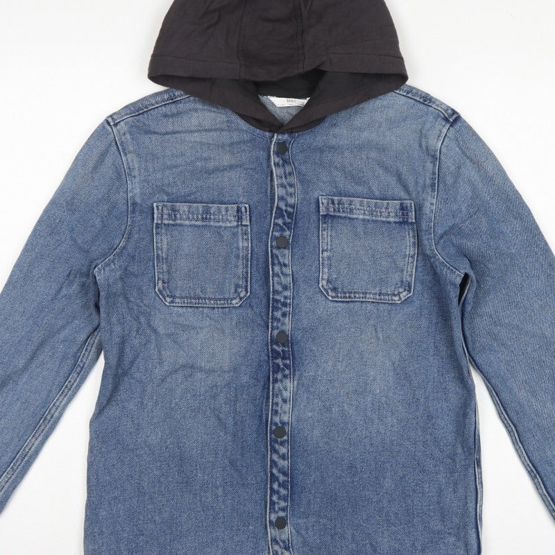 Additional view of Marks & Spencer boys’ blue 13-14 years hooded denim shirt jacket