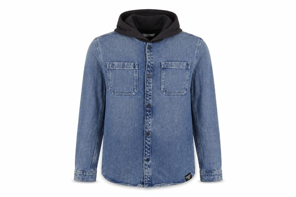 Front view of Marks & Spencer boys’ blue 13-14 years hooded denim shirt jacket