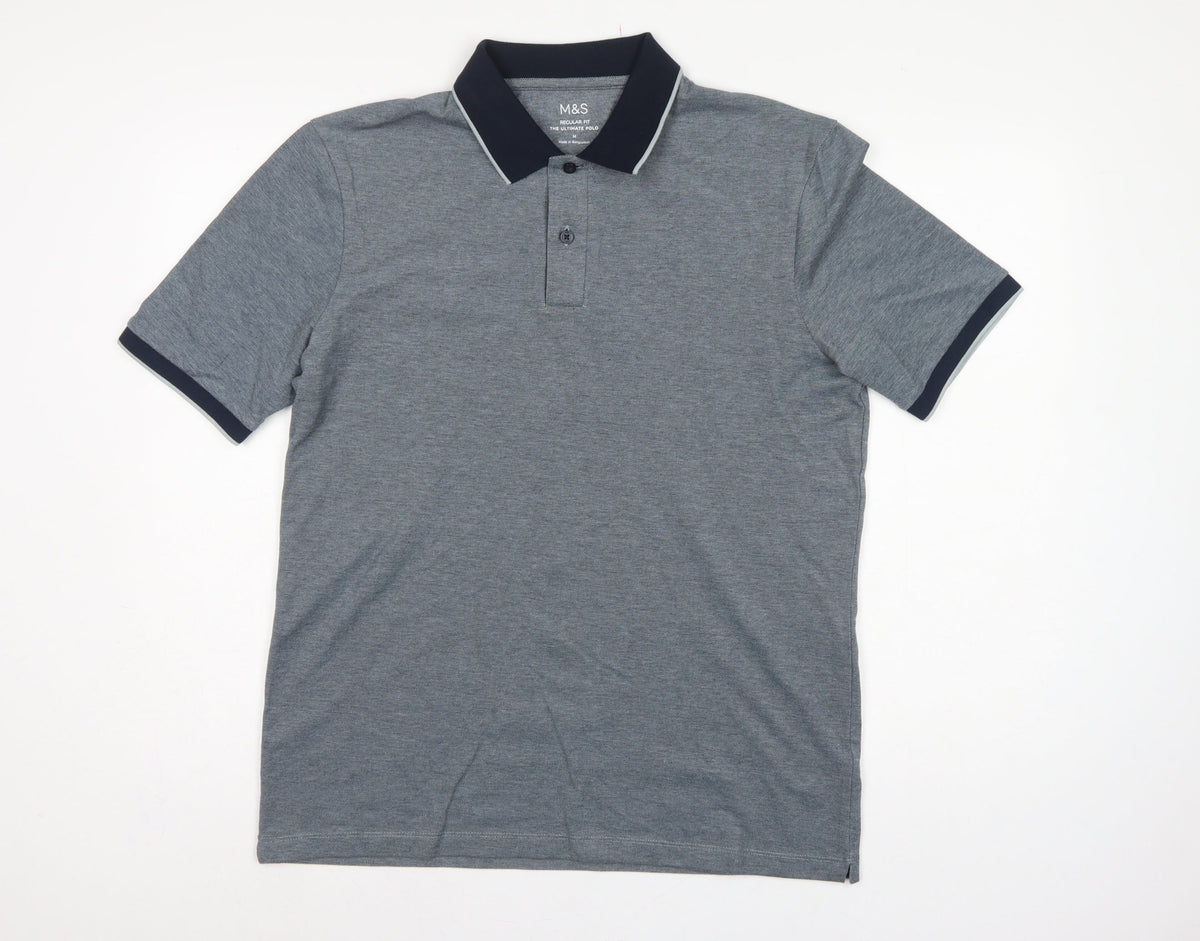 Marks and Spencer Men's Grey M Ultimate Polo Regular Fit Cotton Stretch