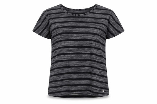 Saltrock Women Grey Black Stripe Cap Sleeve Jersey T-Shirt Size 14