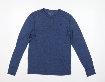 American Eagle Men Blue Small Athletic Fit Long Sleeve Henley T-Shirt