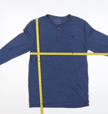 American Eagle Men Blue Small Athletic Fit Long Sleeve Henley T-Shirt