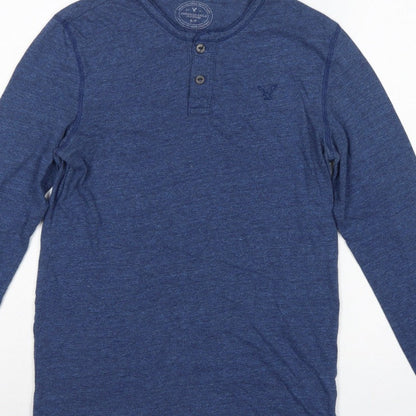 American Eagle Men Blue Small Athletic Fit Long Sleeve Henley T-Shirt