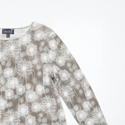Saloos Women Brown Floral Tunic Blouse UK 14 Long Sleeve Stretch
