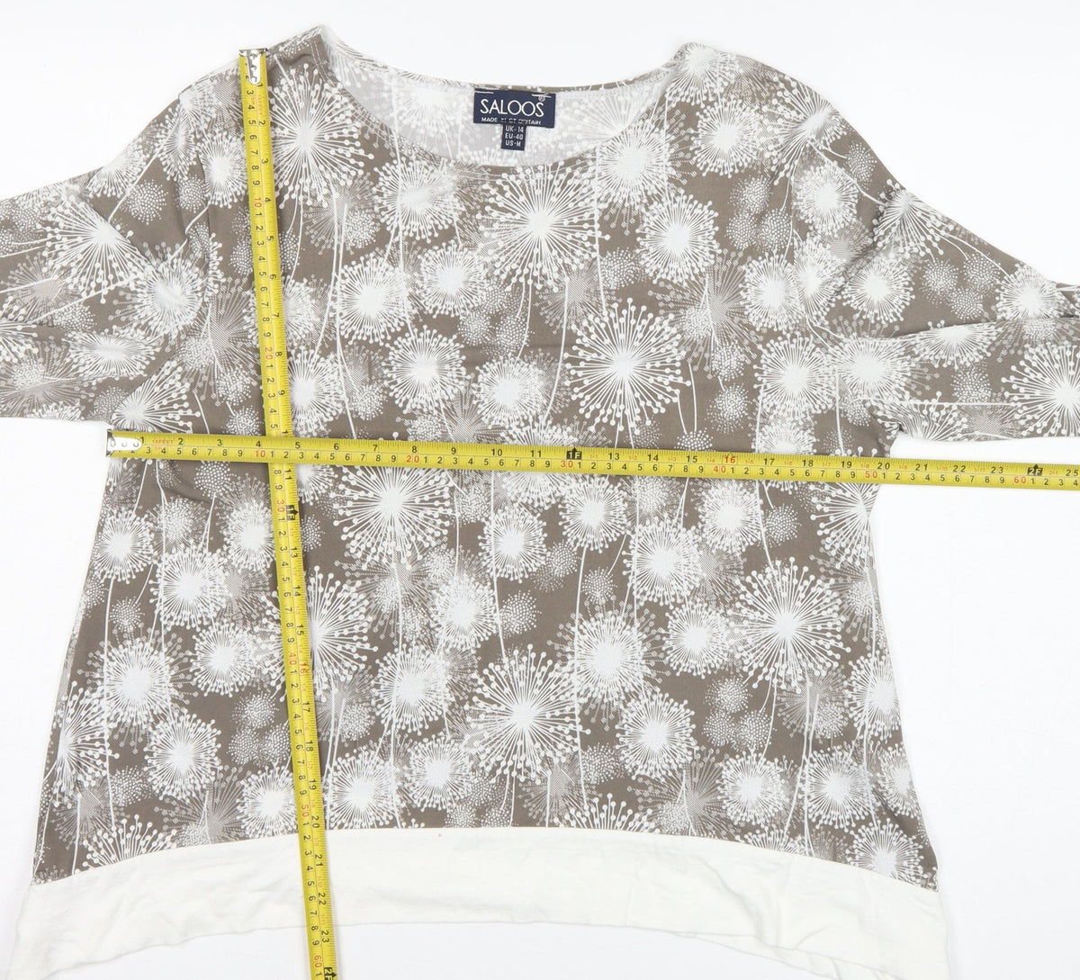 Saloos Women Brown Floral Tunic Blouse UK 14 Long Sleeve Stretch