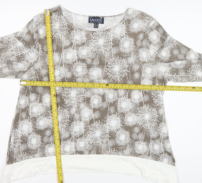 Saloos Women Brown Floral Tunic Blouse UK 14 Long Sleeve Stretch
