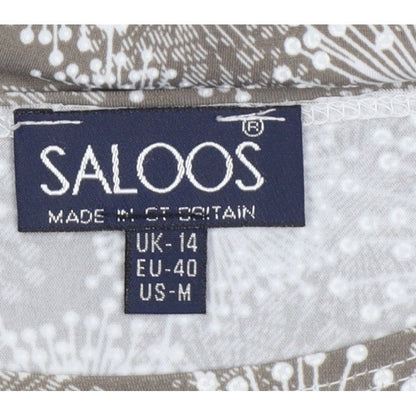 Saloos Women Brown Floral Tunic Blouse UK 14 Long Sleeve Stretch