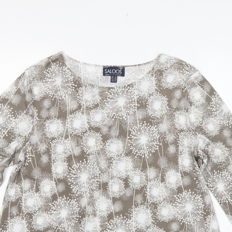 Saloos Women Brown Floral Tunic Blouse UK 14 Long Sleeve Stretch