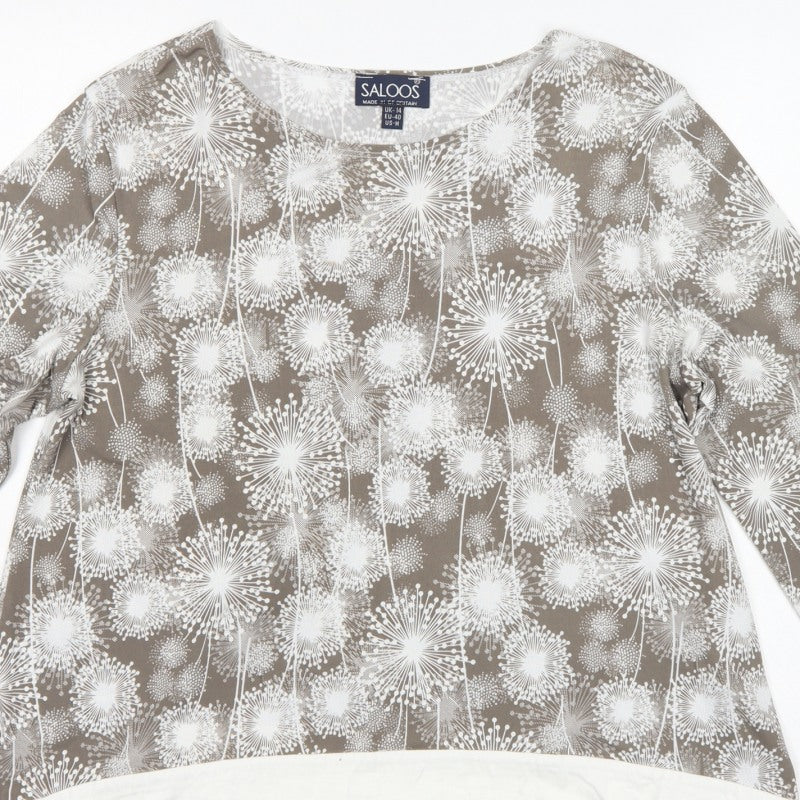 Saloos Women Brown Floral Tunic Blouse UK 14 Long Sleeve Stretch