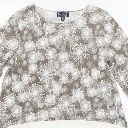 Saloos Women Brown Floral Tunic Blouse UK 14 Long Sleeve Stretch