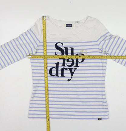 Superdry Women White Purple Stripe Long Sleeve Jersey T-Shirt UK 10