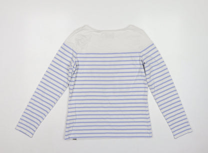 Superdry Women White Purple Stripe Long Sleeve Jersey T-Shirt UK 10