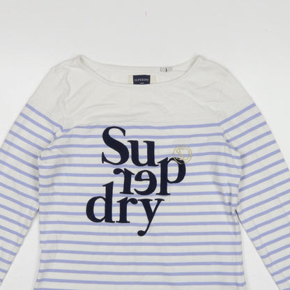 Superdry Women White Purple Stripe Long Sleeve Jersey T-Shirt UK 10