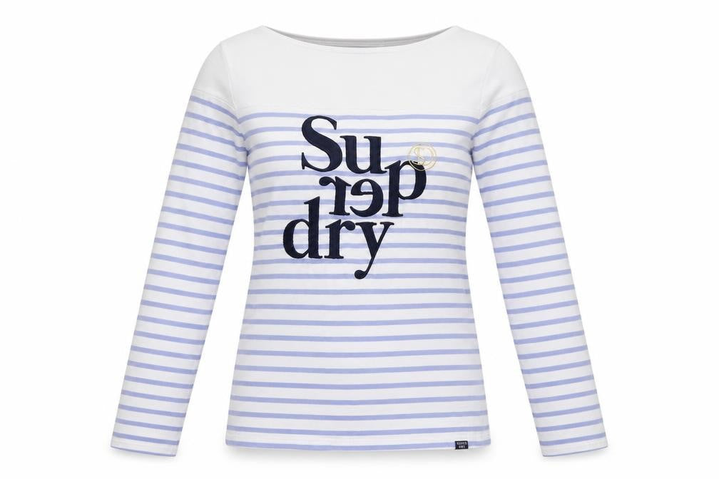 Superdry Women White Purple Stripe Long Sleeve Jersey T-Shirt UK 10