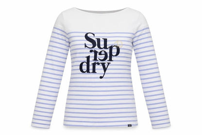 Superdry Women White Purple Stripe Long Sleeve Jersey T-Shirt UK 10