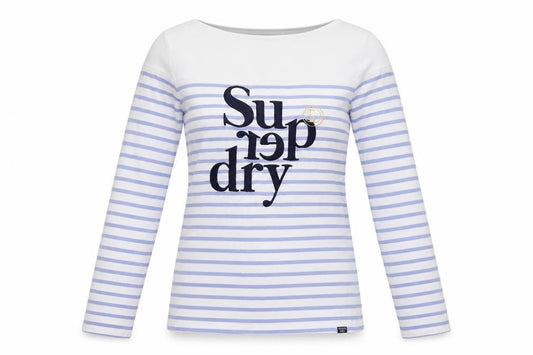 Superdry Women White Purple Stripe Long Sleeve Jersey T-Shirt UK 10