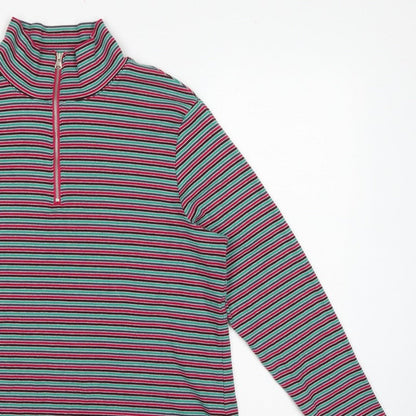 Marks and Spencer Women Multicoloured UK 20 Striped Half Zip Jersey Top