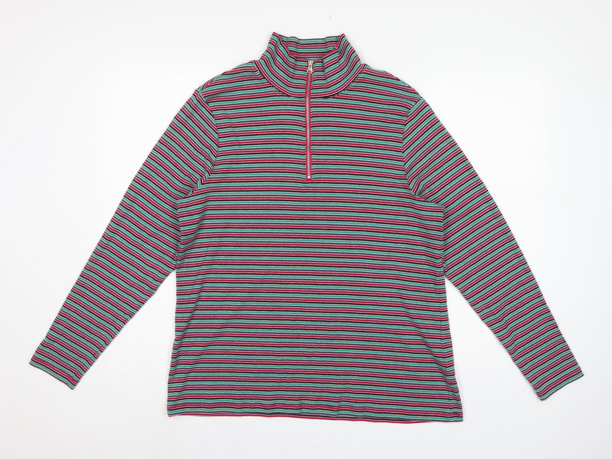 Marks and Spencer Women Multicoloured UK 20 Striped Half Zip Jersey Top