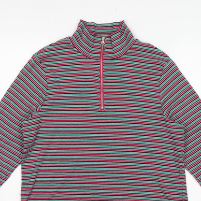 Marks and Spencer Women Multicoloured UK 20 Striped Half Zip Jersey Top