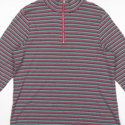 Marks and Spencer Women Multicoloured UK 20 Striped Half Zip Jersey Top