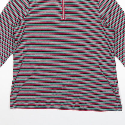 Marks and Spencer Women Multicoloured UK 20 Striped Half Zip Jersey Top