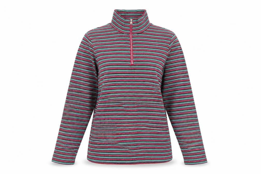 Marks and Spencer Women Multicoloured UK 20 Striped Half Zip Jersey Top