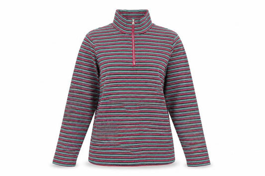 Marks and Spencer Women Multicoloured UK 20 Striped Half Zip Jersey Top
