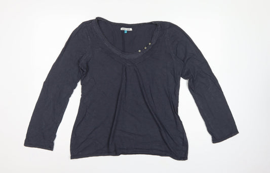 White Stuff Women’s Blue Size 14 Cotton Scoop Neck Button Blouse