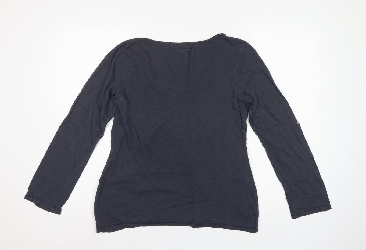 White Stuff Women’s Blue Size 14 Cotton Scoop Neck Button Blouse