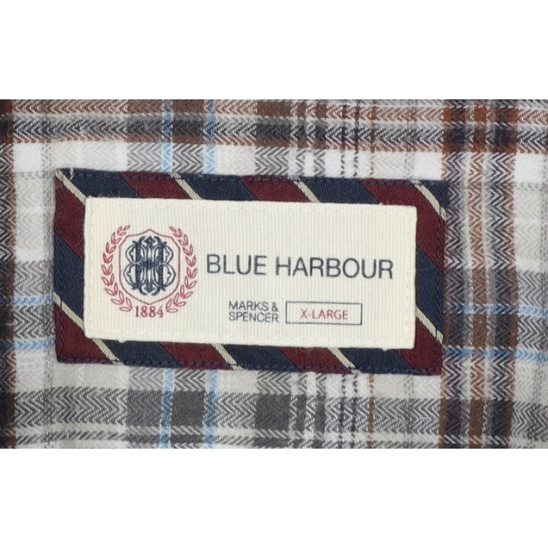 Blue Harbour Men’s Grey Plaid Cotton Button-Down Shirt XL Long Sleeve