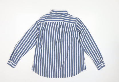 GAP Women Blue White Striped M Classic Cotton Button-Up Shirt