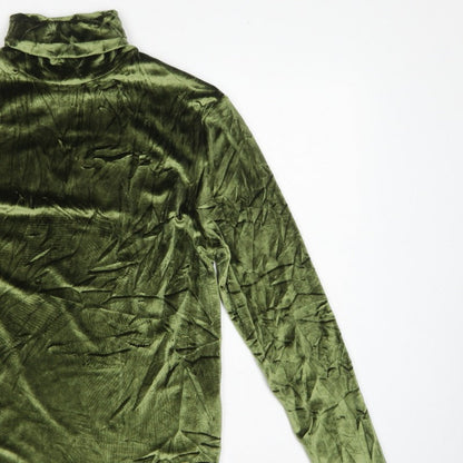 ASOS Design Women Green M Velvet Roll Neck Long Sleeve T-Shirt