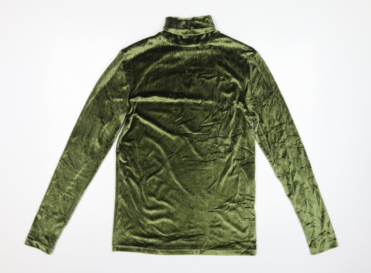ASOS Design Women Green M Velvet Roll Neck Long Sleeve T-Shirt