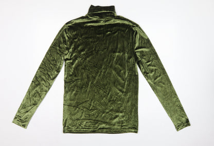 ASOS Design Women Green M Velvet Roll Neck Long Sleeve T-Shirt