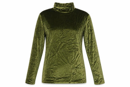 ASOS Design Women Green M Velvet Roll Neck Long Sleeve T-Shirt