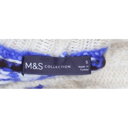 Marks & Spencer Women Ivory S Fair Isle Cable Knit Roll Neck Jumper