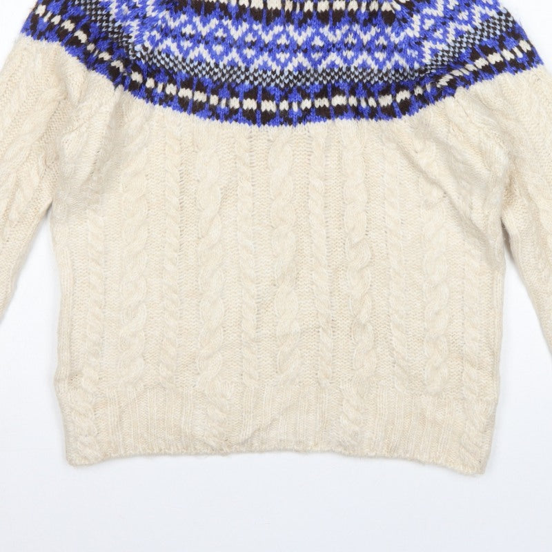 Marks & Spencer Women Ivory S Fair Isle Cable Knit Roll Neck Jumper
