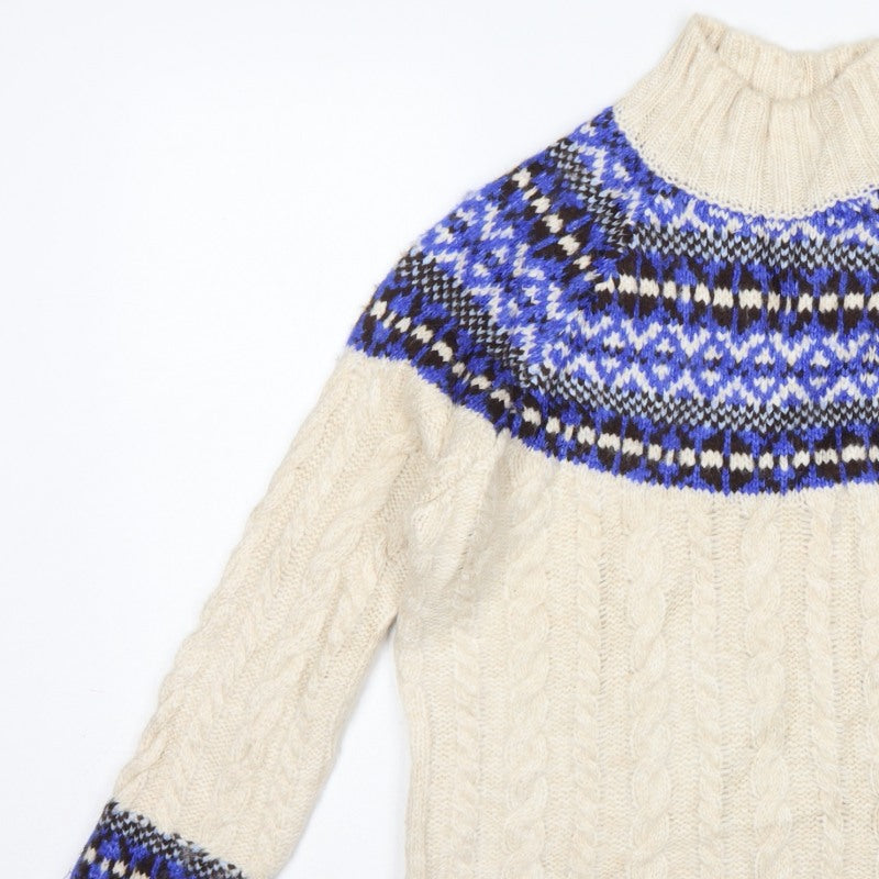 Marks & Spencer Women Ivory S Fair Isle Cable Knit Roll Neck Jumper