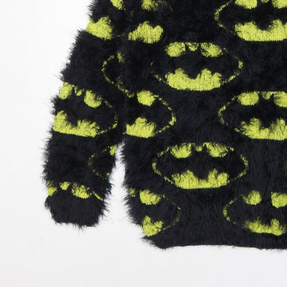 Batman Women’s Black Green Fuzzy Logo Knit Jumper UK 12 Long Sleeve