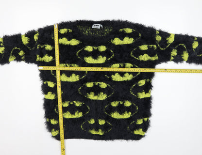 Batman Women’s Black Green Fuzzy Logo Knit Jumper UK 12 Long Sleeve