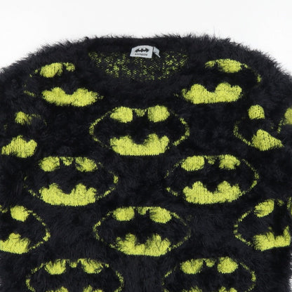 Batman Women’s Black Green Fuzzy Logo Knit Jumper UK 12 Long Sleeve