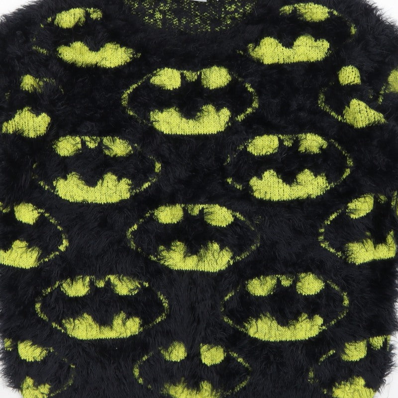 Batman Women’s Black Green Fuzzy Logo Knit Jumper UK 12 Long Sleeve