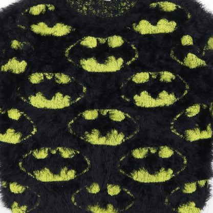 Batman Women’s Black Green Fuzzy Logo Knit Jumper UK 12 Long Sleeve